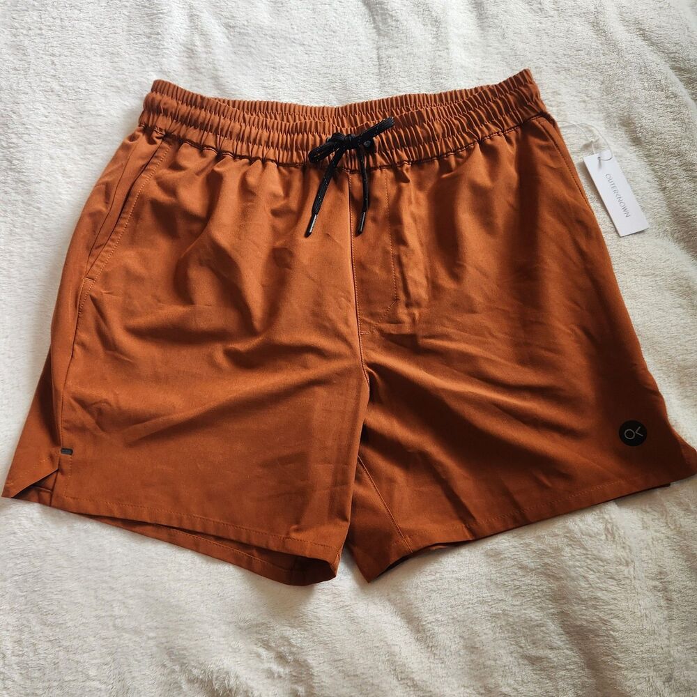 NWT Outerknown All Time Stretch Volley Swim Trunks Orange Medium